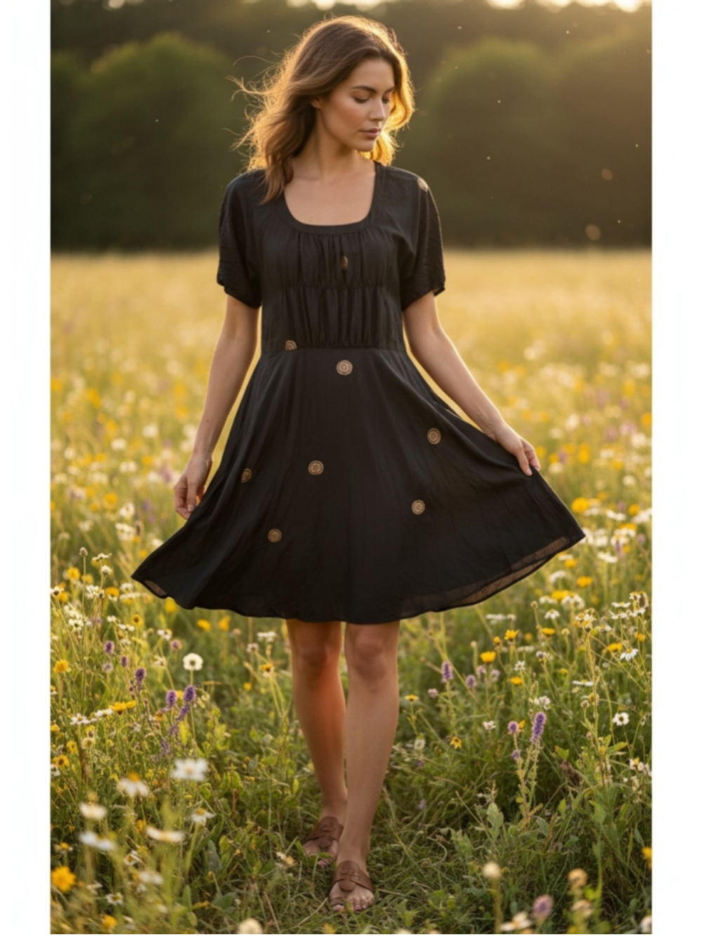 Biya by Johnny Was Black Silk Dress Size M